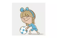 Tecknad flicka med en fotboll. Bild.