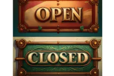 En skylt med texten "Open" och en skylt med texten "Closed". Ai genererad bild med Adobe Express.