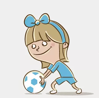 Tecknad flicka med en fotboll. Bild.